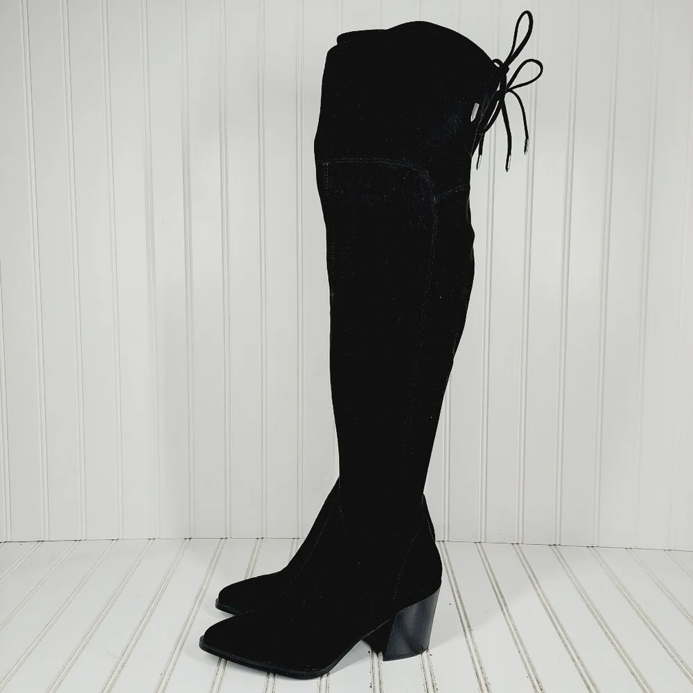 NEW Marc Fisher Comara Over The Knee Pointed Toe Boot Black Stretch Suede M43